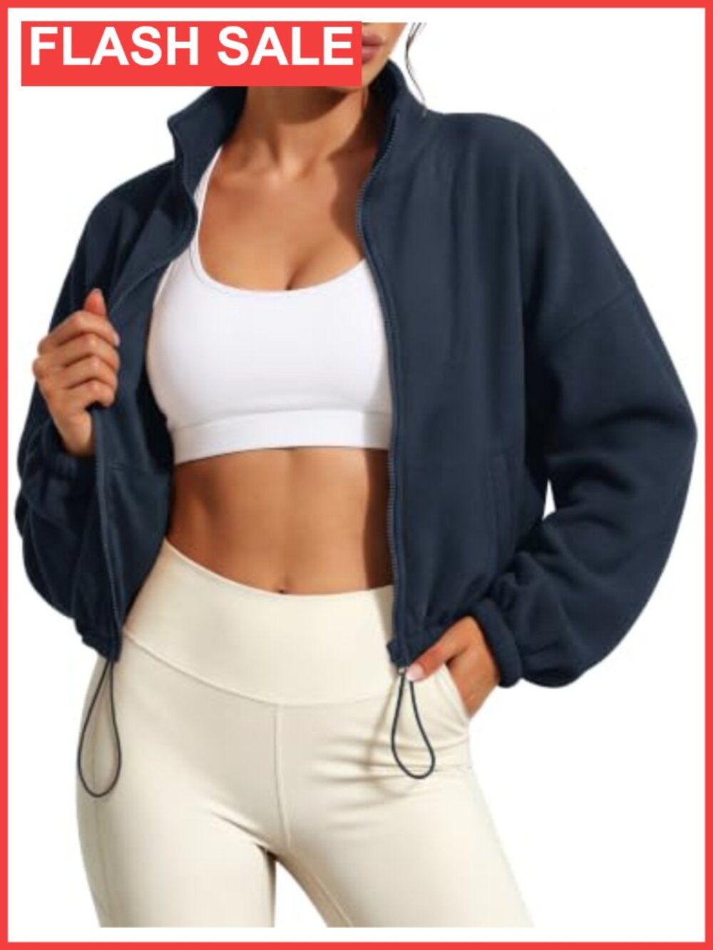 Women's Cropped Fleece Jacket Full Zip Sherpa Sweatshirt Loose Fit Long Sleeve